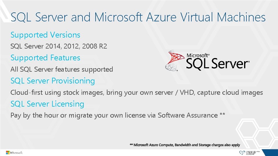 SQL Server and Microsoft Azure Virtual Machines Supported Versions SQL Server 2014, 2012, 2008 SQL Server and Microsoft Azure Virtual Machines Supported Versions SQL Server 2014, 2012, 2008