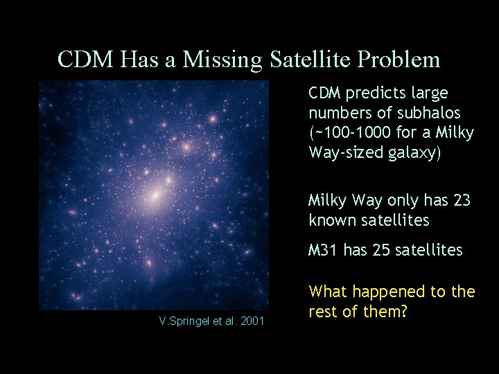 CDM Has a Missing Satellite Problem CDM predicts large numbers of subhalos (~100 -1000
