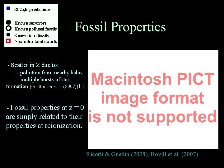 R 02 a, b predictions. Known survivors Known polluted fossils Known true fossils New