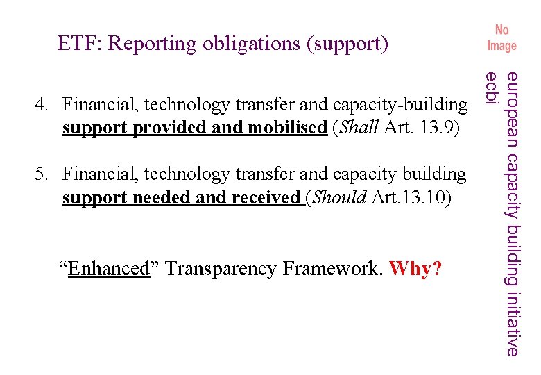 ETF: Reporting obligations (support) 5. Financial, technology transfer and capacity building support needed and