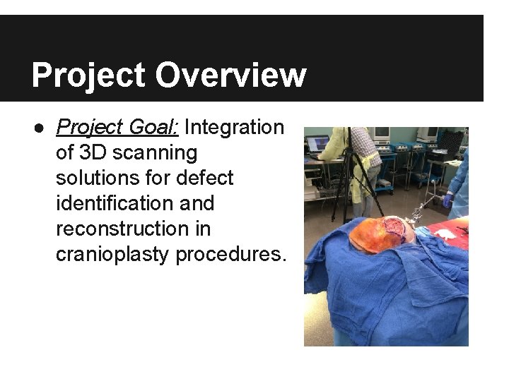 Project Overview ● Project Goal: Integration of 3 D scanning solutions for defect identification