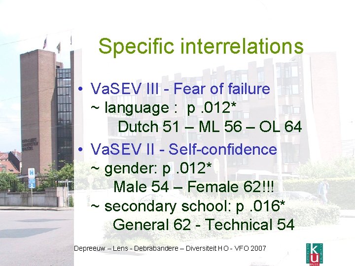 Specific interrelations • Va. SEV III - Fear of failure ~ language : p.