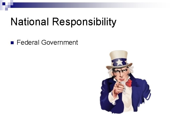 National Responsibility n Federal Government 