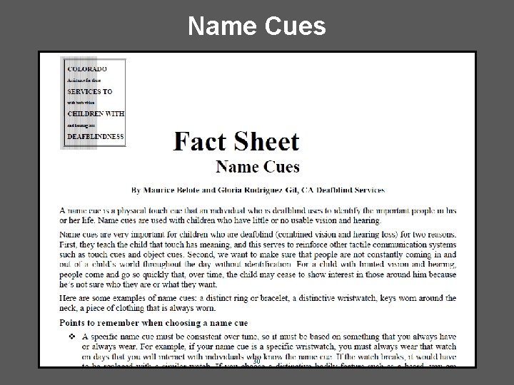 Name Cues 30 