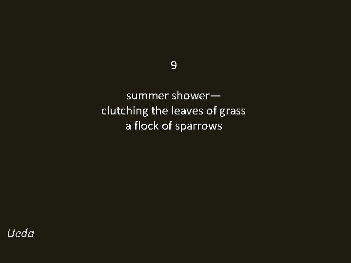 9 summer shower— clutching the leaves of grass a flock of sparrows Ueda 