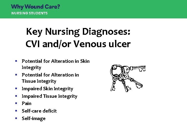 Key Nursing Diagnoses: CVI and/or Venous ulcer § Potential for Alteration in Skin Integrity