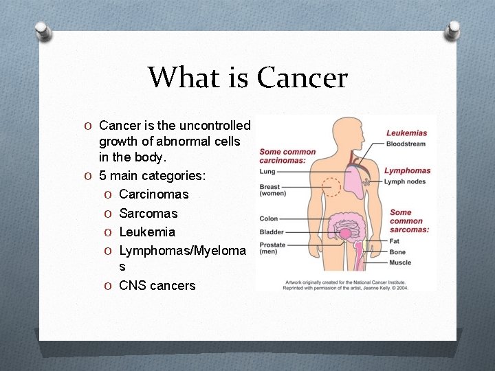 What is Cancer O Cancer is the uncontrolled growth of abnormal cells in the