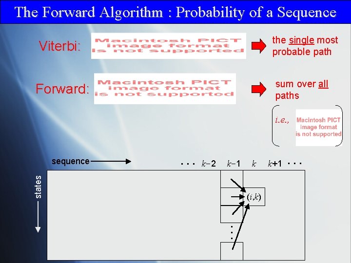 The Forward Algorithm : Probability of a Sequence Viterbi: the single most probable path