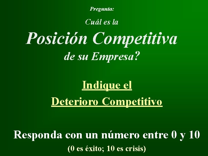 Pregunta: Cuál es la Posición Competitiva de su Empresa? Indique el Deterioro Competitivo Responda