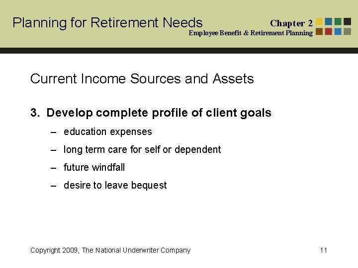 Planning for Retirement Needs Chapter 2 Employee Benefit & Retirement Planning Current Income Sources