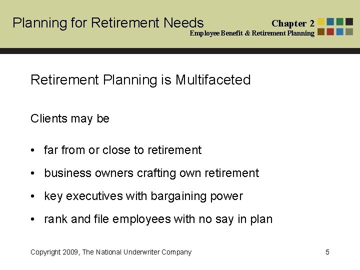 Planning for Retirement Needs Chapter 2 Employee Benefit & Retirement Planning is Multifaceted Clients