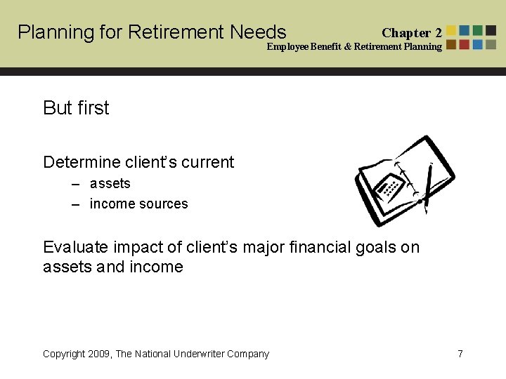 Planning for Retirement Needs Chapter 2 Employee Benefit & Retirement Planning But first Determine