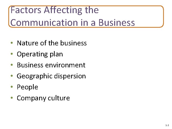 Factors Affecting the Communication in a Business • • • Nature of the business