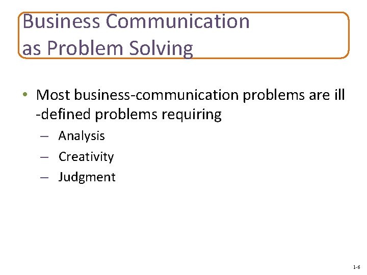 Business Communication as Problem Solving • Most business-communication problems are ill -defined problems requiring