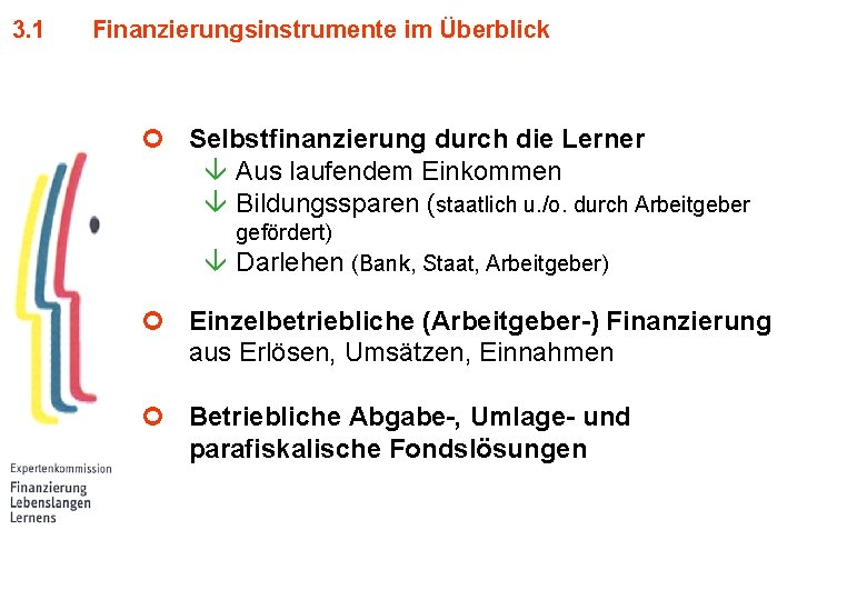 3. 1 Finanzierungsinstrumente im Überblick ¢ Selbstfinanzierung durch die Lerner â Aus laufendem Einkommen