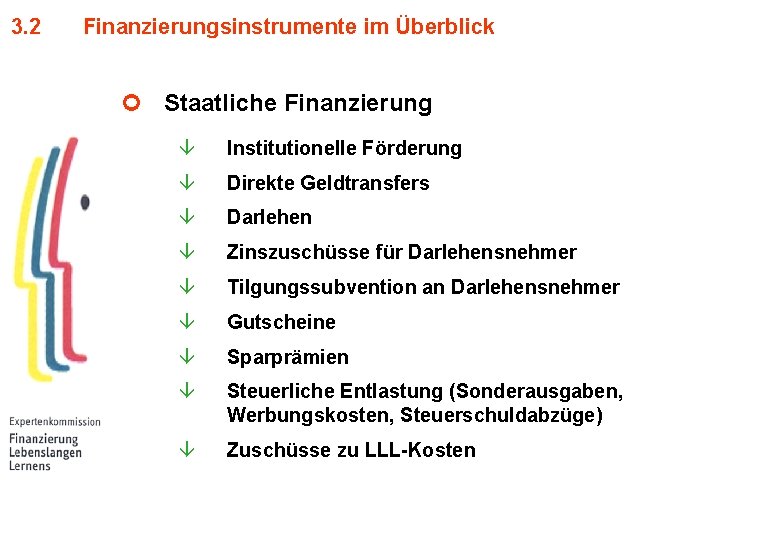 3. 2 Finanzierungsinstrumente im Überblick ¢ Staatliche Finanzierung â Institutionelle Förderung â Direkte Geldtransfers