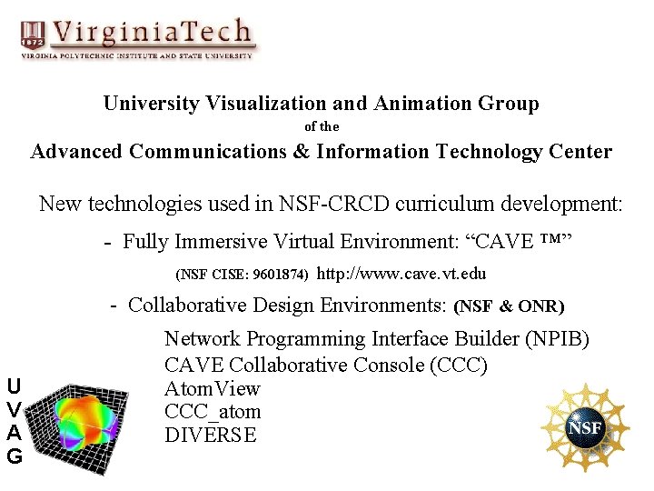 University Visualization and Animation Group of the Advanced Communications & Information Technology Center New