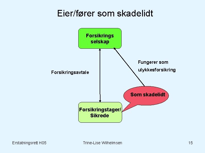 Eier/fører som skadelidt Forsikrings selskap Fungerer som Forsikringsavtale ulykkesforsikring Som skadelidt Forsikringstager/ Sikrede Erstatningsrett