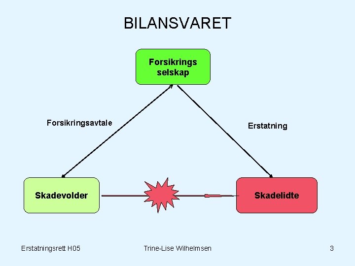 BILANSVARET Forsikrings selskap Forsikringsavtale Erstatning Skadevolder Erstatningsrett H 05 Skadelidte Trine-Lise Wilhelmsen 3 