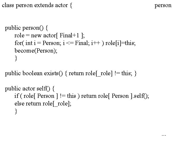 class person extends actor { person public person() { role = new actor[ Final+1