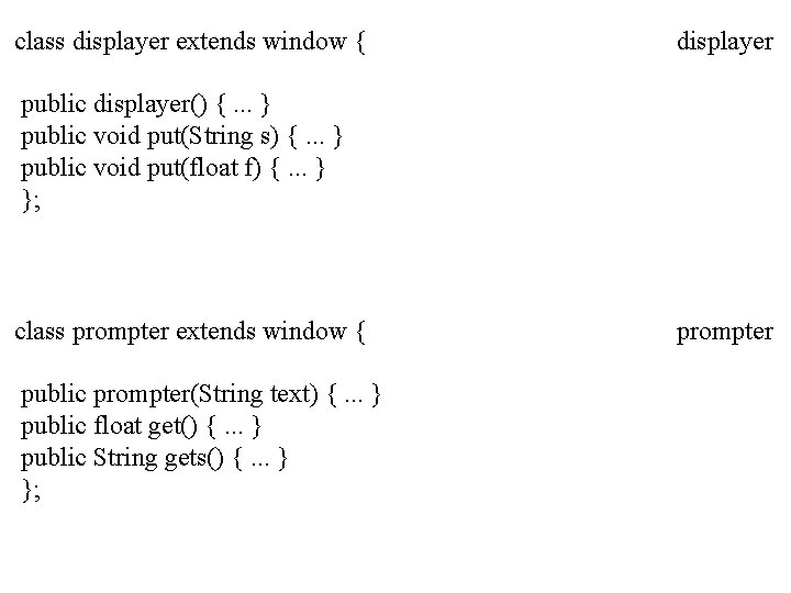class displayer extends window { displayer public displayer() {. . . } public void