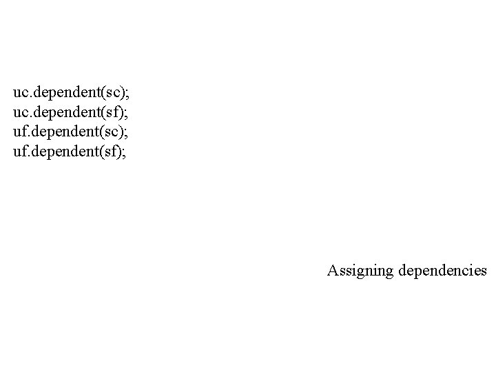 uc. dependent(sc); uc. dependent(sf); uf. dependent(sc); uf. dependent(sf); Assigning dependencies 