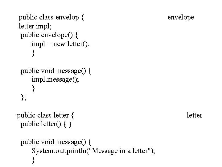 public class envelop { letter impl; public envelope() { impl = new letter(); }