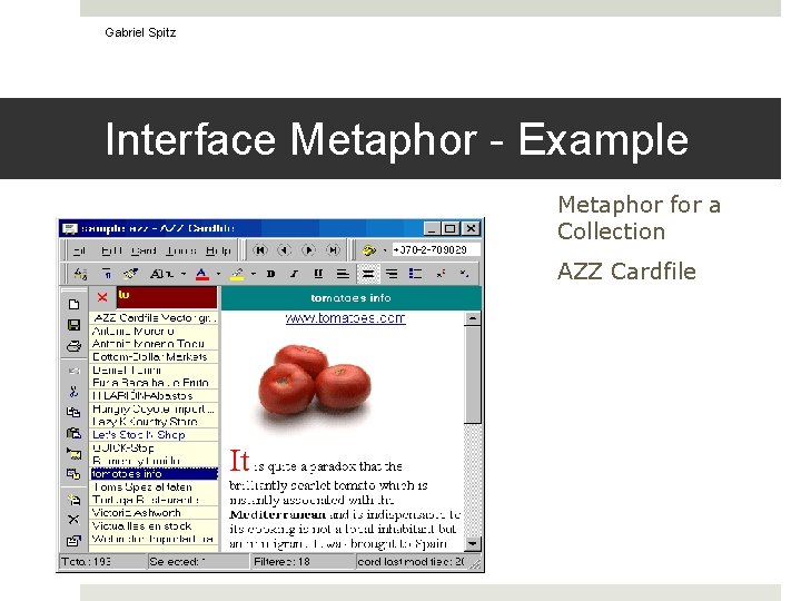Gabriel Spitz Interface Metaphor - Example Metaphor for a Collection AZZ Cardfile 