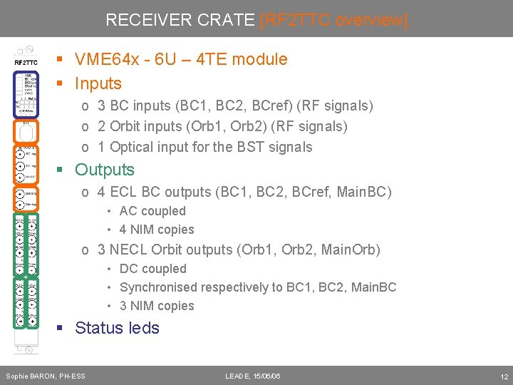 RECEIVER CRATE [RF 2 TTC overview] § VME 64 x - 6 U –