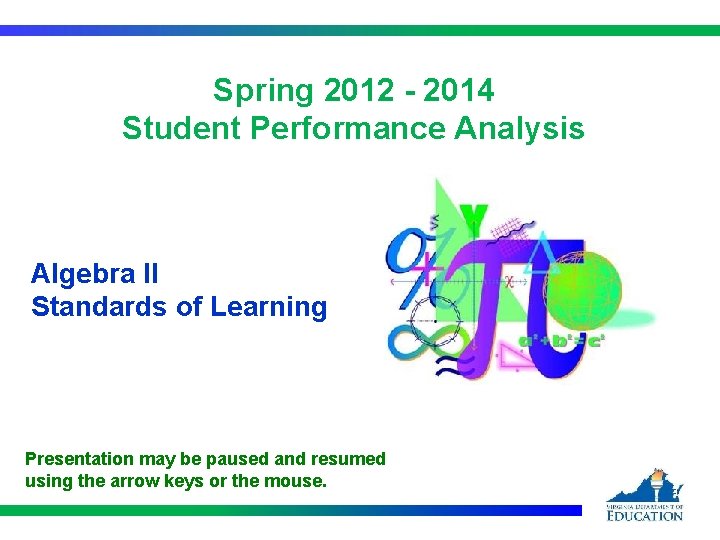 Spring 2012 - 2014 Student Performance Analysis Algebra II Standards of Learning Presentation may