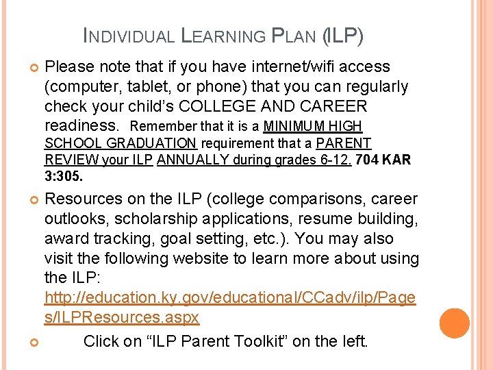 INDIVIDUAL LEARNING PLAN (ILP) Please note that if you have internet/wifi access (computer, tablet,