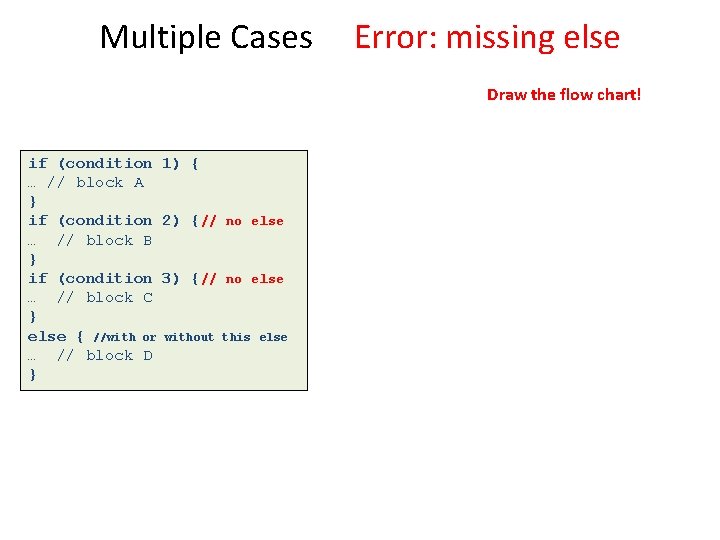 Multiple Cases Error: missing else Draw the flow chart! if (condition 1) { …