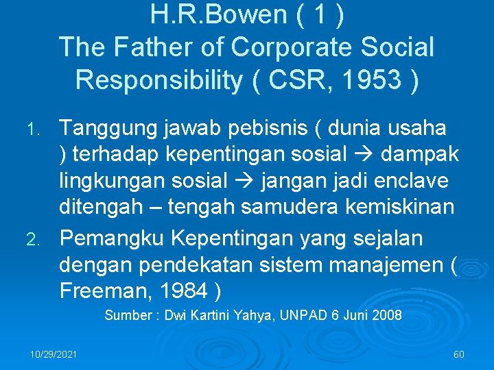 H. R. Bowen ( 1 ) The Father of Corporate Social Responsibility ( CSR,
