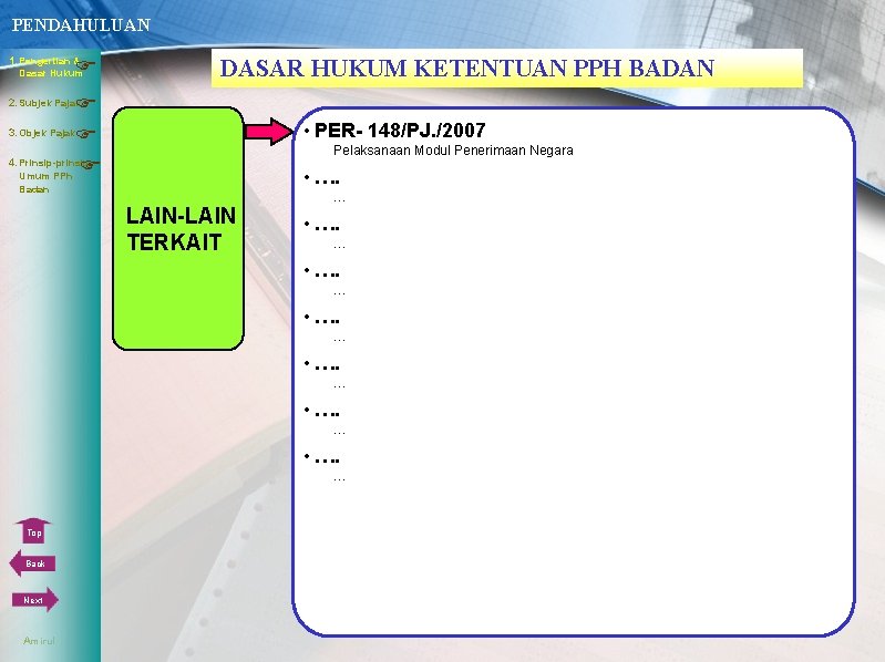 PENDAHULUAN 1. Pengertian & Dasar Hukum DASAR HUKUM KETENTUAN PPH BADAN 3. Objek Pajak