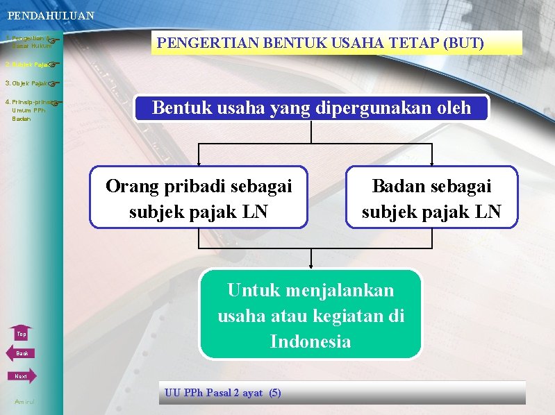 PENDAHULUAN 1. Pengertian & Dasar Hukum 3. Objek Pajak 4. Prinsip-prinsip Umum PPh PENGERTIAN