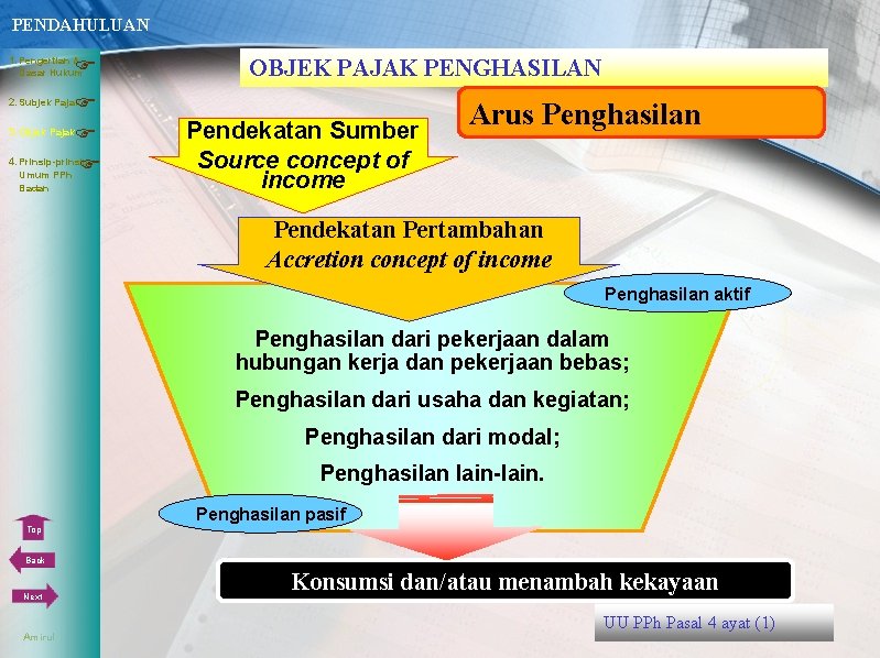 PENDAHULUAN 1. Pengertian & Dasar Hukum 3. Objek Pajak 4. Prinsip-prinsip Umum PPh OBJEK