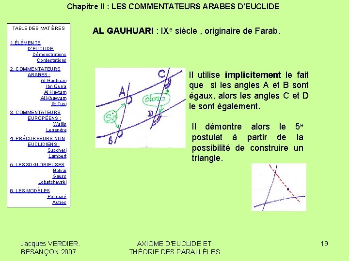 Chapitre II : LES COMMENTATEURS ARABES D’EUCLIDE TABLE DES MATIÈRES AL GAUHUARI : IXe