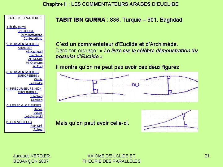 Chapitre II : LES COMMENTATEURS ARABES D’EUCLIDE TABLE DES MATIÈRES TABIT IBN QURRA :