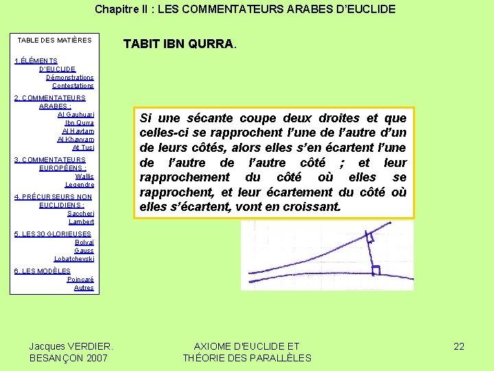 Chapitre II : LES COMMENTATEURS ARABES D’EUCLIDE TABLE DES MATIÈRES TABIT IBN QURRA. 1.