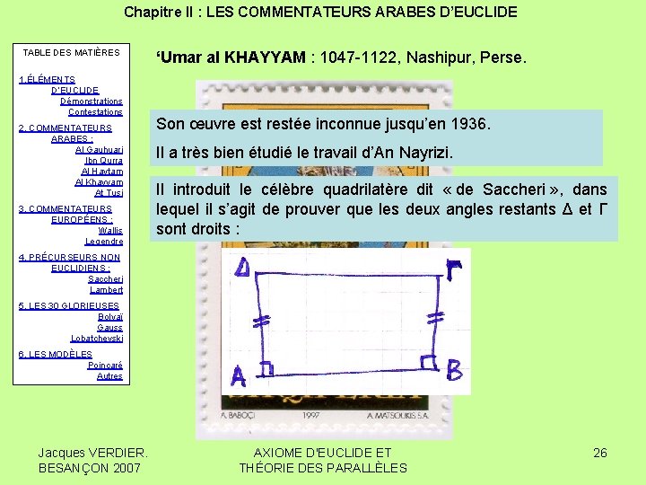 Chapitre II : LES COMMENTATEURS ARABES D’EUCLIDE TABLE DES MATIÈRES 1. ÉLÉMENTS D’EUCLIDE Démonstrations