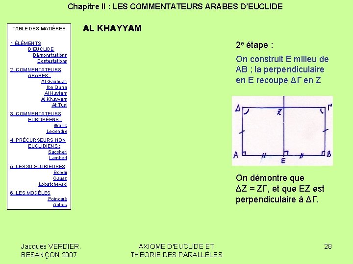 Chapitre II : LES COMMENTATEURS ARABES D’EUCLIDE TABLE DES MATIÈRES AL KHAYYAM 2 e