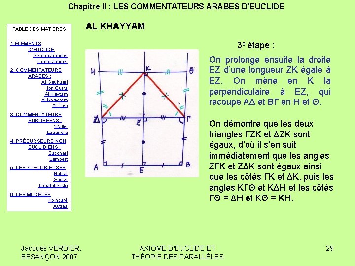 Chapitre II : LES COMMENTATEURS ARABES D’EUCLIDE TABLE DES MATIÈRES 1. ÉLÉMENTS D’EUCLIDE Démonstrations