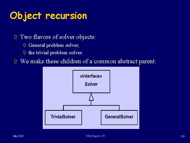 Object recursion ñ Two flavors of solver objects: ñ General problem solver, ñ the