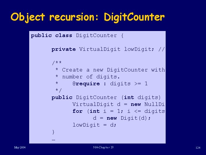 Object recursion: Digit. Counter public class Digit. Counter { private Virtual. Digit low. Digit;