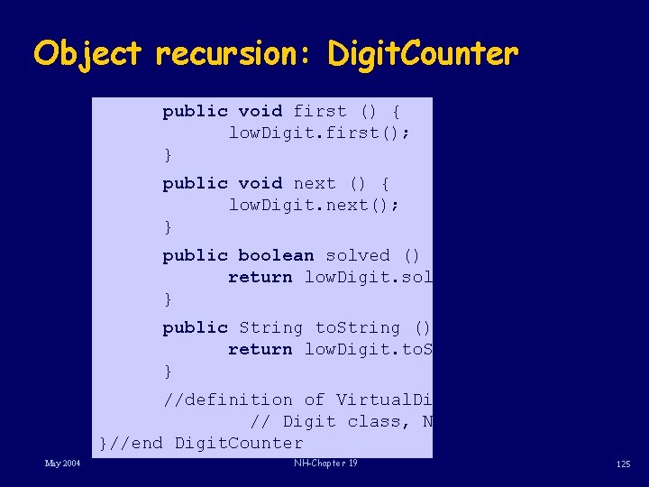 Object recursion: Digit. Counter public void first () { low. Digit. first(); } public