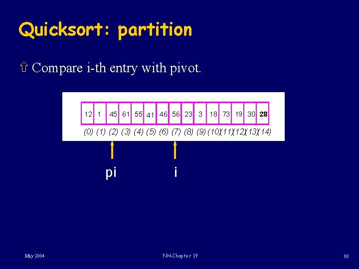 Quicksort: partition ñ Compare i-th entry with pivot. 12 1 45 61 55 41