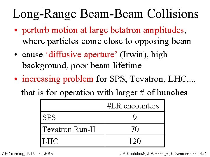 Long-Range Beam-Beam Collisions • perturb motion at large betatron amplitudes, where particles come close