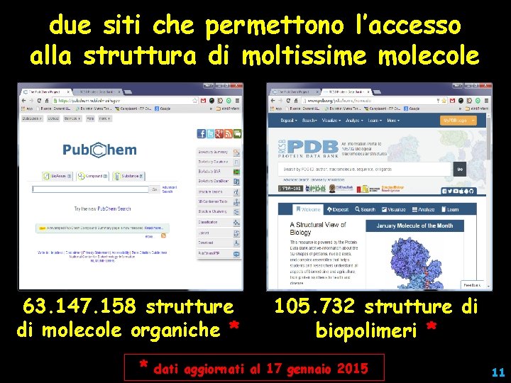 due siti che permettono l’accesso alla struttura di moltissime molecole 63. 147. 158 strutture