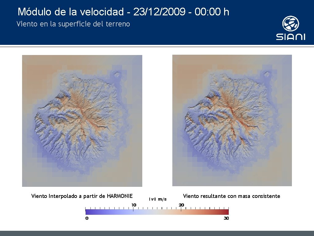 Módulo de la velocidad - 23/12/2009 - 00: 00 h Viento en la superficie