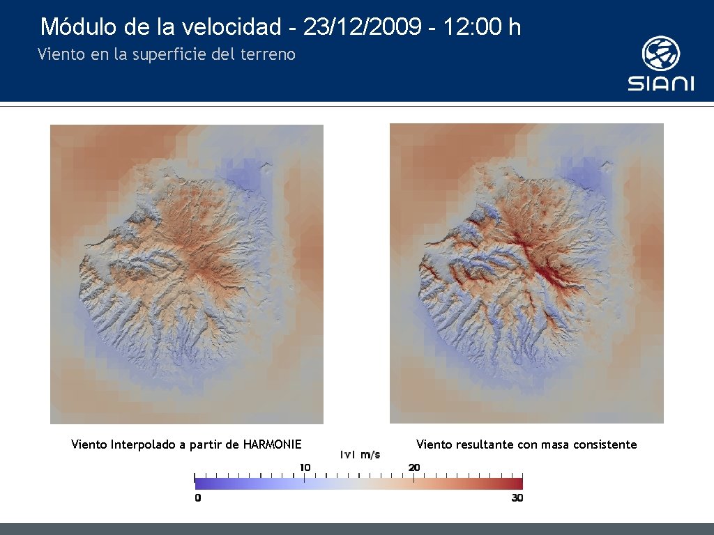 Módulo de la velocidad - 23/12/2009 - 12: 00 h Viento en la superficie